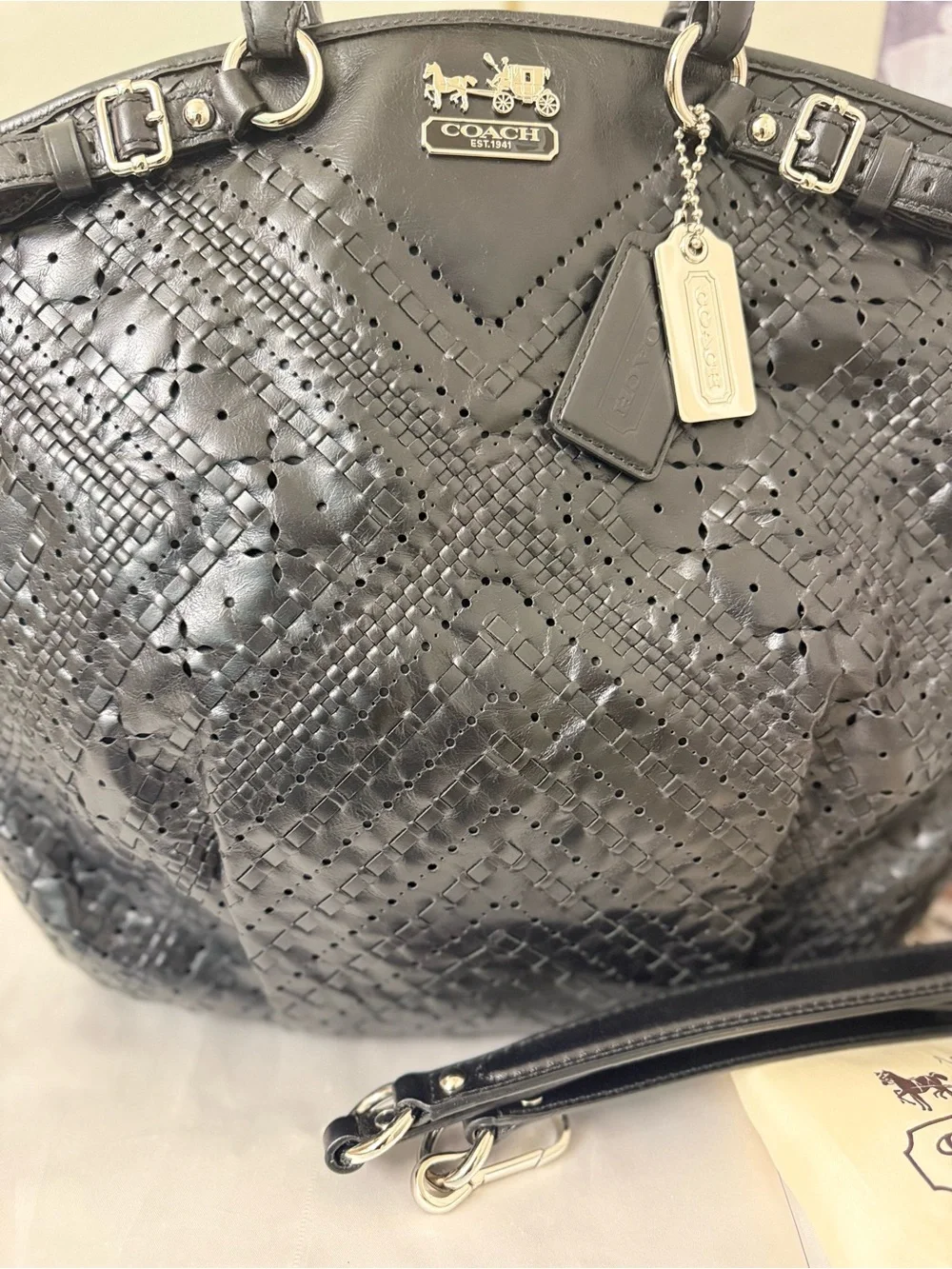 NWOT - Coach Madison Sophia Embossed Woven Satchel - Picture 5 of 10